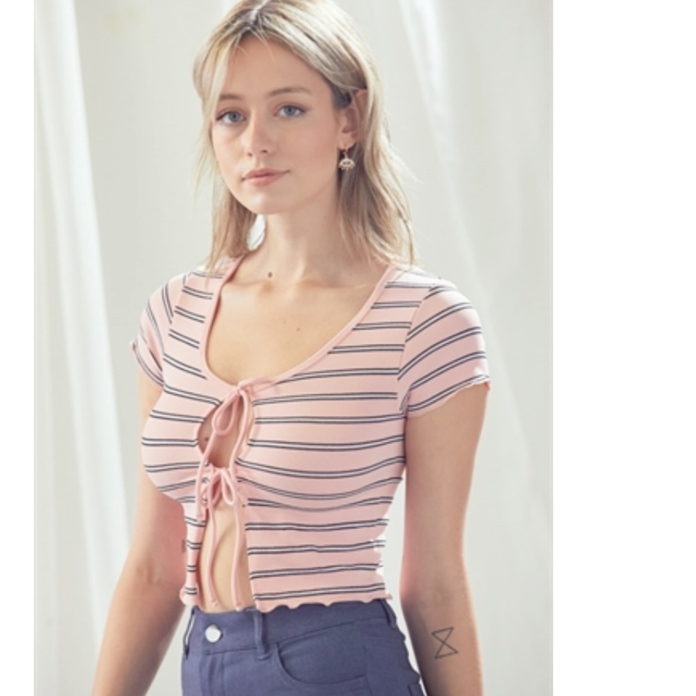 Striped Tie Front Top